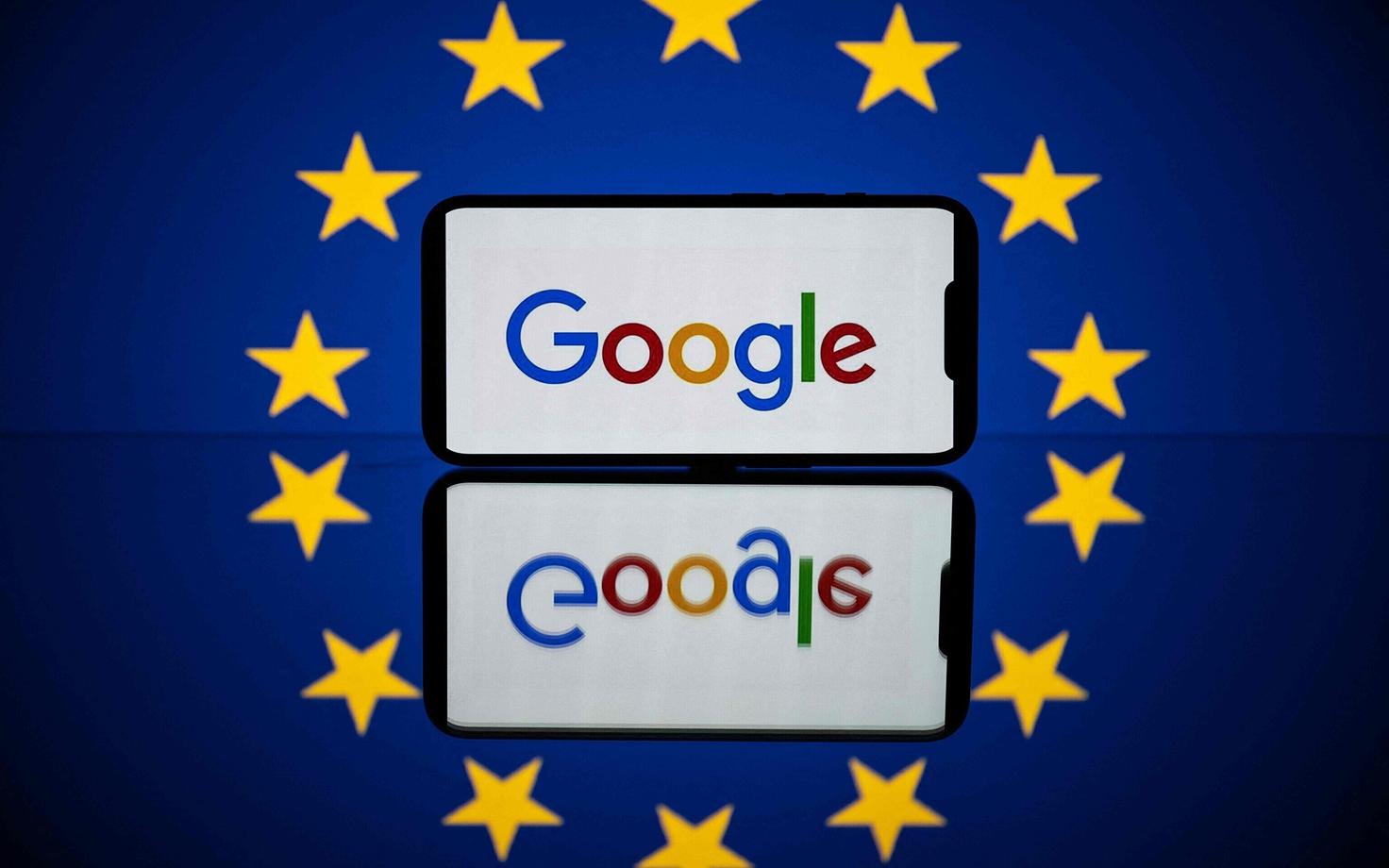 Google'i logo EL-i lipu taustal.