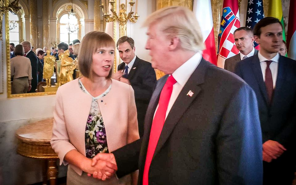 Kersti Kaljulaid and Donald Trump meeting in 2017 in Warsaw.