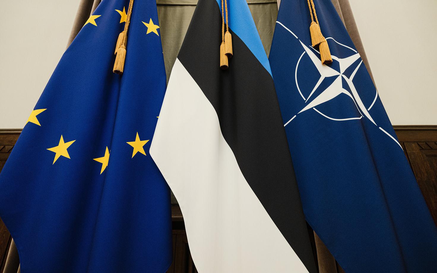 Флаги ЕС, ЭР и НАТО.