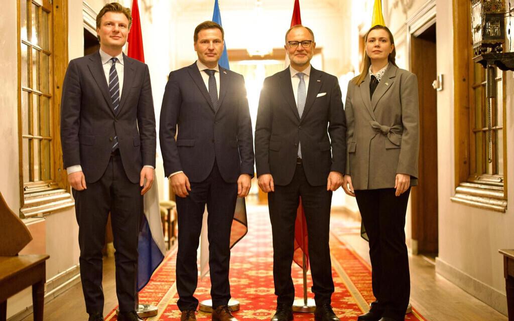 L-R: Dutch Minister of DefenseRuben Brekelmans, Estonian Minister of Defense Hanno Pevkur, Latvian Minister of Defense Andris Sprūds and Lithuanian Minister of Defense Dovilė Šakalienė