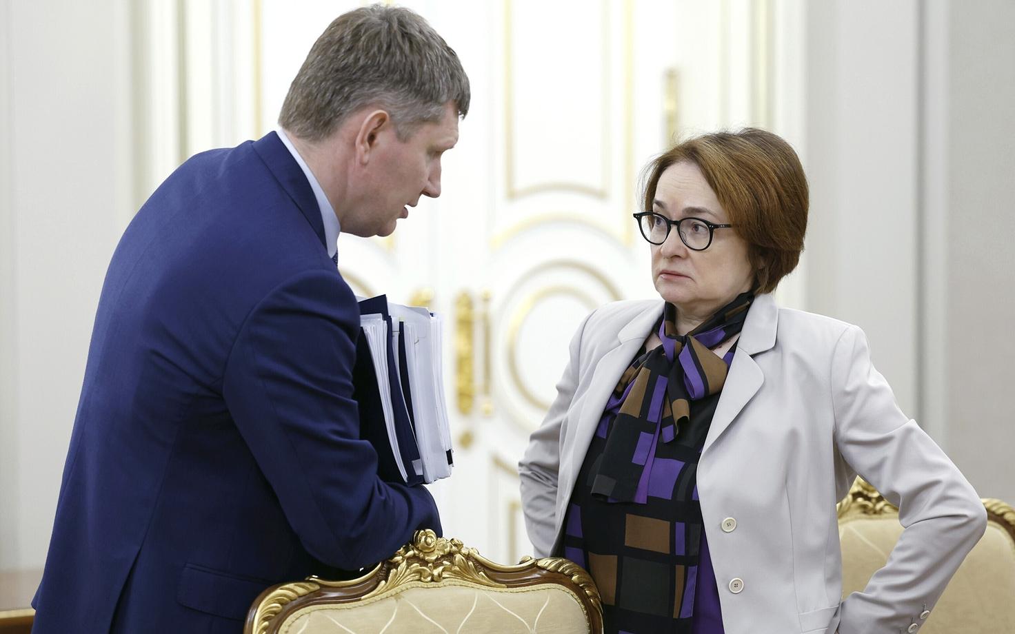 Venemaa majandusarenguminister Maksim Rešetnikov ja Vene keskpanga juht Elvira Nabiullina.