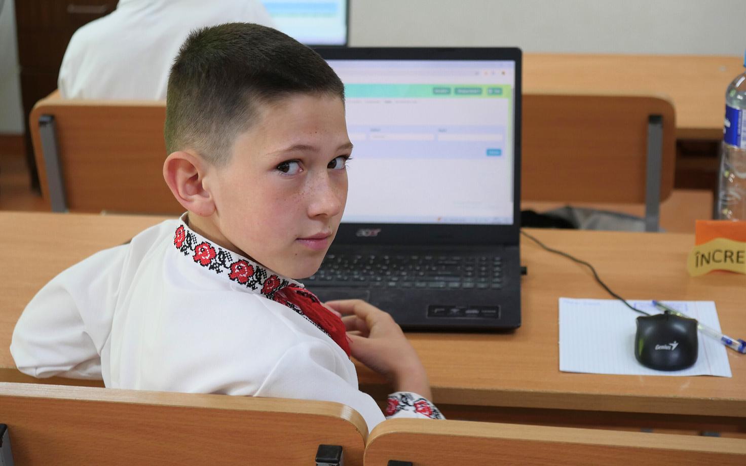 A Moldovan student taking an e-exam.
