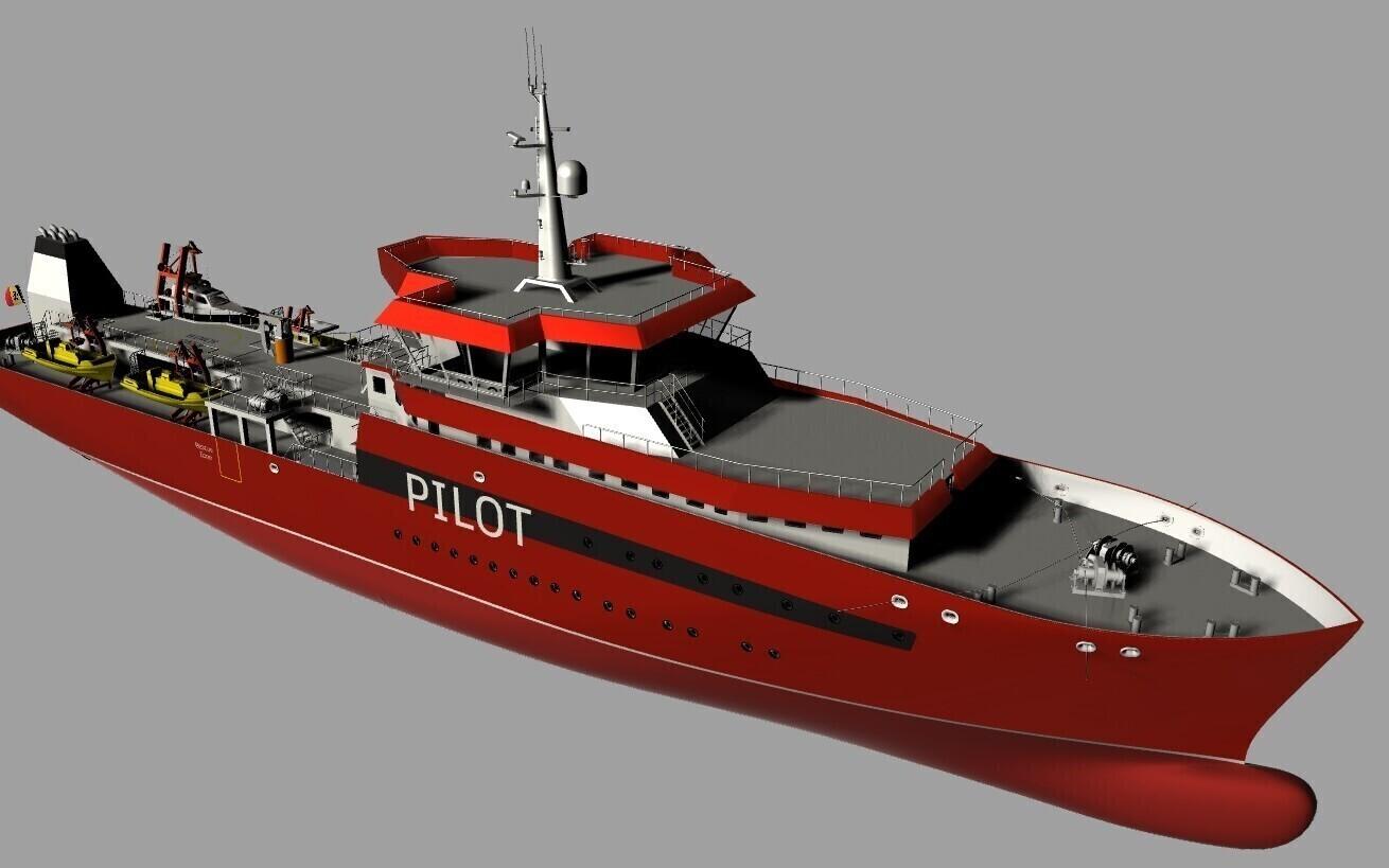 3D-визуализация 80-метрового лоцманского базового судна.
