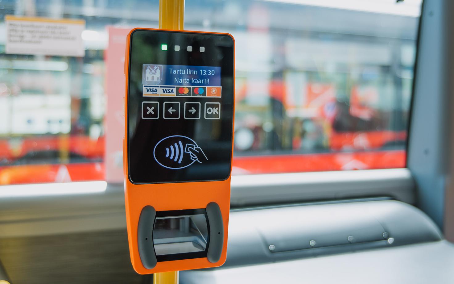 Fare reader on a Tartu city bus.