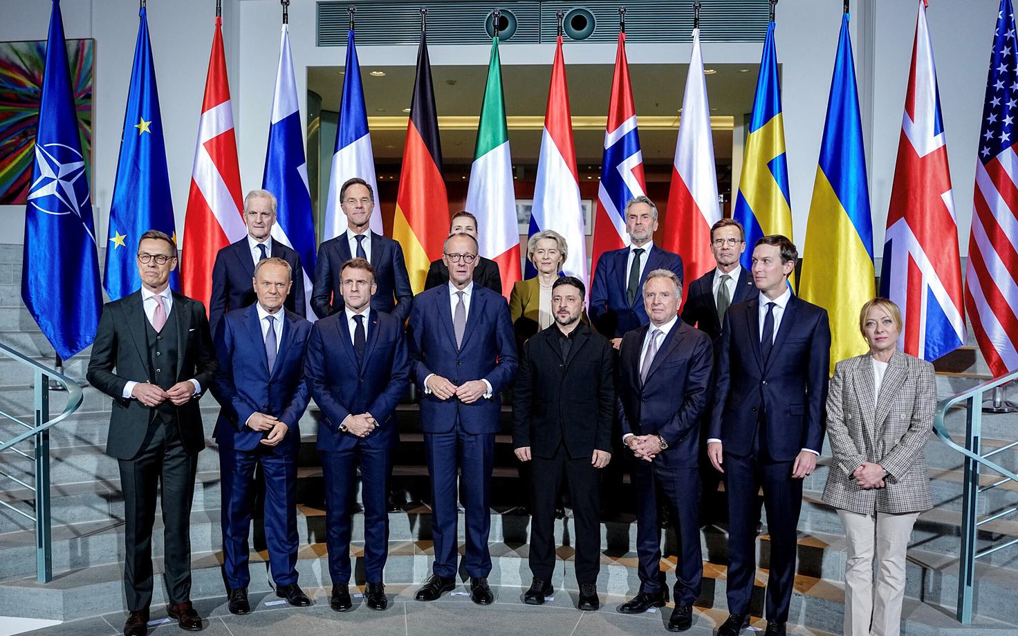 Esmaspäeval Berliinis kogunenud ja ühisavalduse teinud Euroopa liidrid koos Ukraina presidendi Volodõmõr Zelenski ning USA läbirääkijate Steve Witkoffi ja Jared Kushneriga.