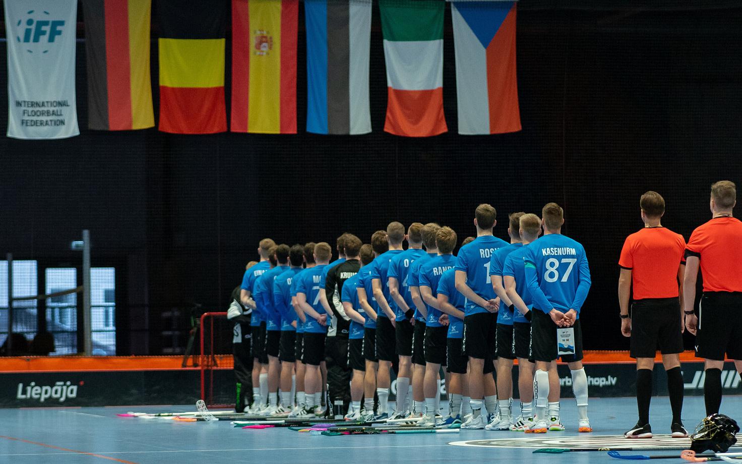 Сборная Эстонии по флорболу на отборочном турнире ЧМ.