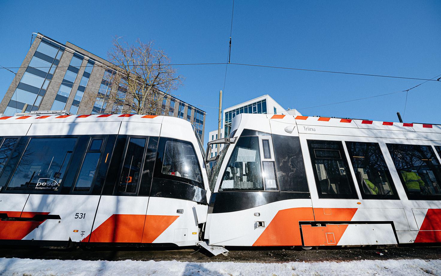 The two trams collided at the Lubja stop in central Tallinn on Wednesday morning.