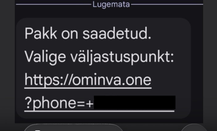 Мошенническое сообщение якобы от Omniva.